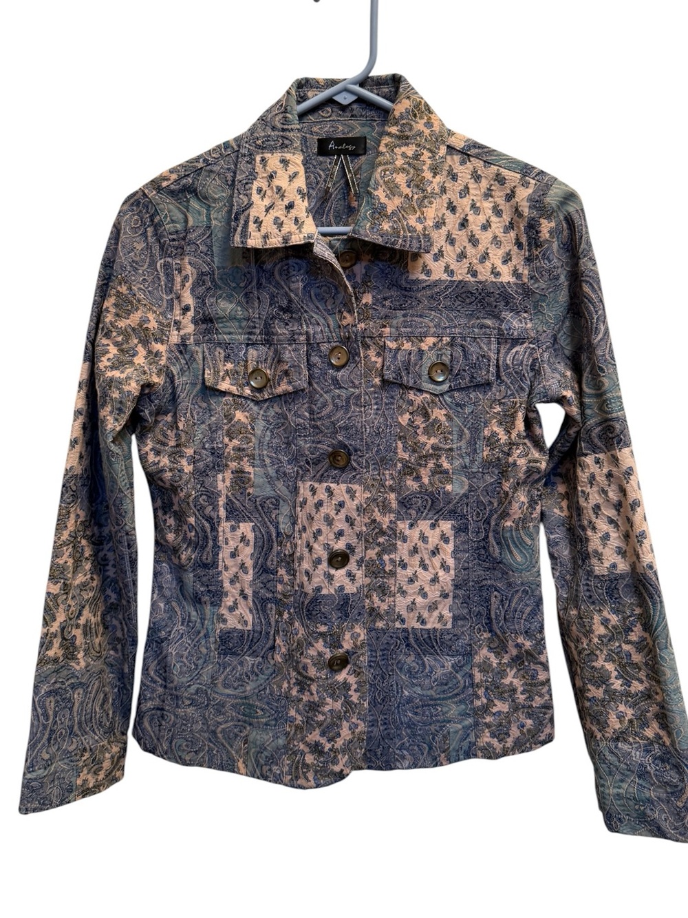 NWOT Analogy Patchwork Print Jacket - Blue & Cream - Size Small